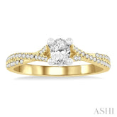1/4 ctw Split Criss Cross Oval Shape Round Cut Diamond Semi-Mount Engagement Ring in 14K Yellow and White Gold